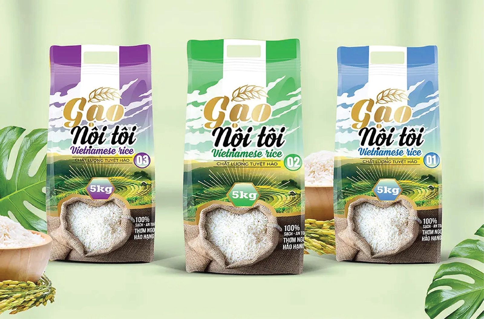 Mẫu bao bì gạo: Kiểu dáng và chất liệu trên thị trường