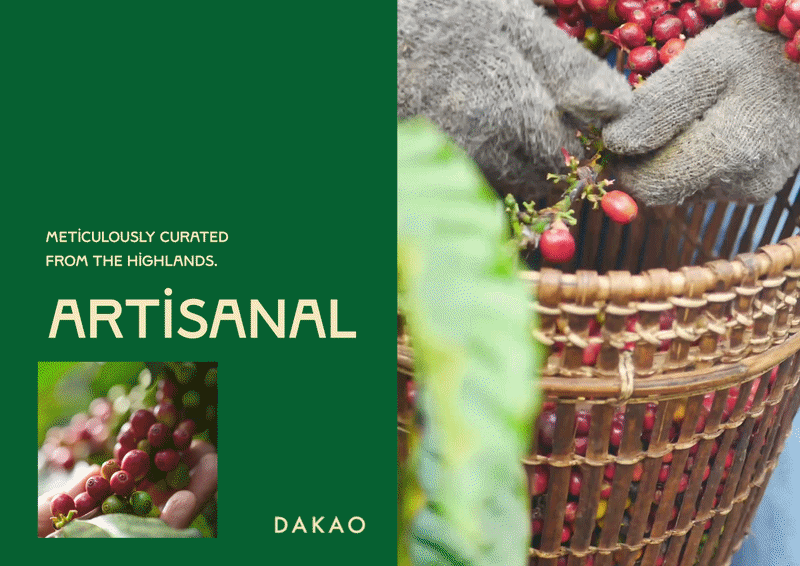 Thiết kế logo và bao bì cho Dakao Coffee do Guru Design thực hiện, lấy ý tưởng từ 4 vùng trồng cà phê lớn nhất  ở Việt Nam