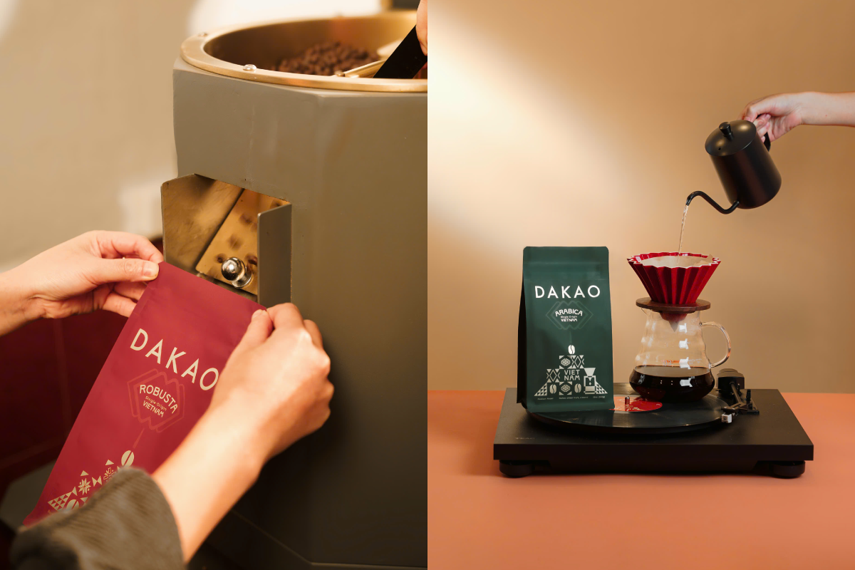 Thiết kế logo và bao bì cho Dakao Coffee do Guru Design thực hiện, túi cà phê hạt