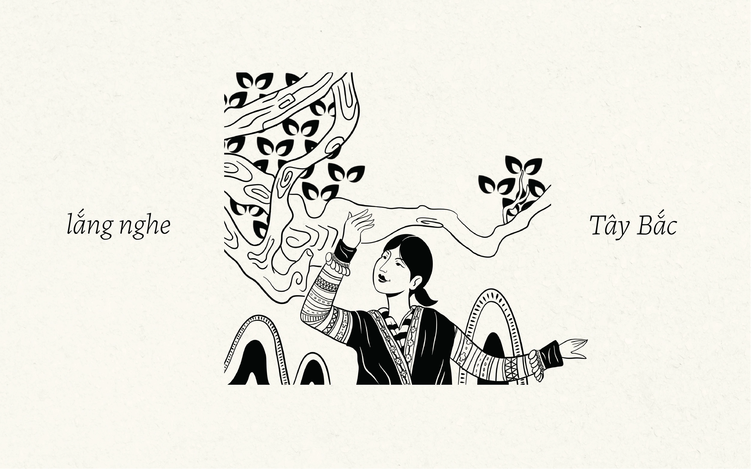 Thiết kế logo và nhận diện thương hiệu Vùng Cao Trà & Cà Phê do Guru Design thực hiện, minh họa lắng nghe Tây Bắc