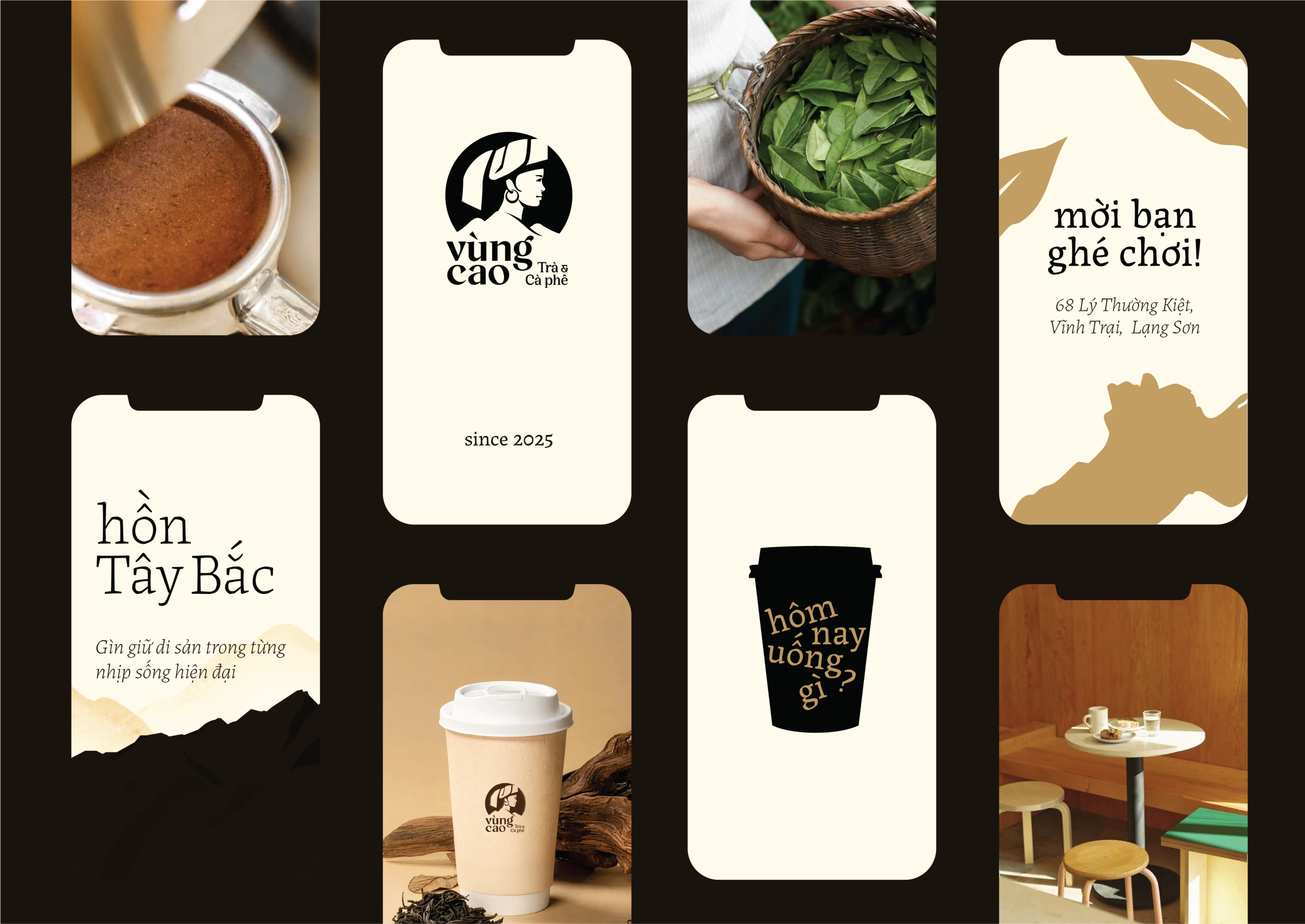 Thiết kế logo và nhận diện thương hiệu Vùng Cao Trà & Cà Phê do Guru Design thực hiện, thiết kế social post