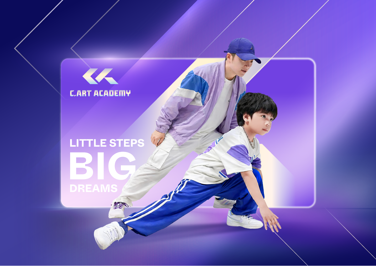 Thiết kế logo và nhận diện thương hiệu C.Art Academy do Guru Design thực hiện, sáng tạo visual màn led giới thiệu thành viên