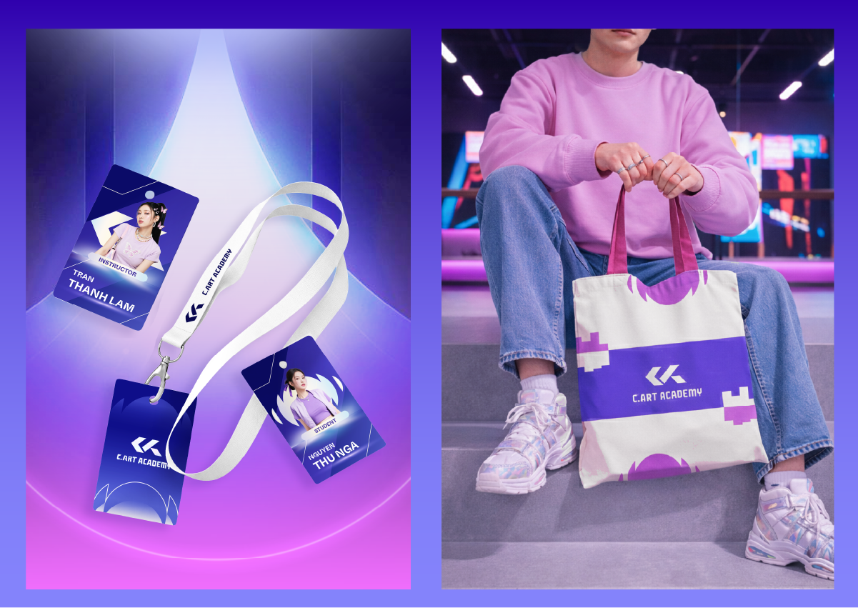 Thiết kế logo và nhận diện thương hiệu C.Art Academy do Guru Design thực hiện, thiết kế thẻ tên và túi tote